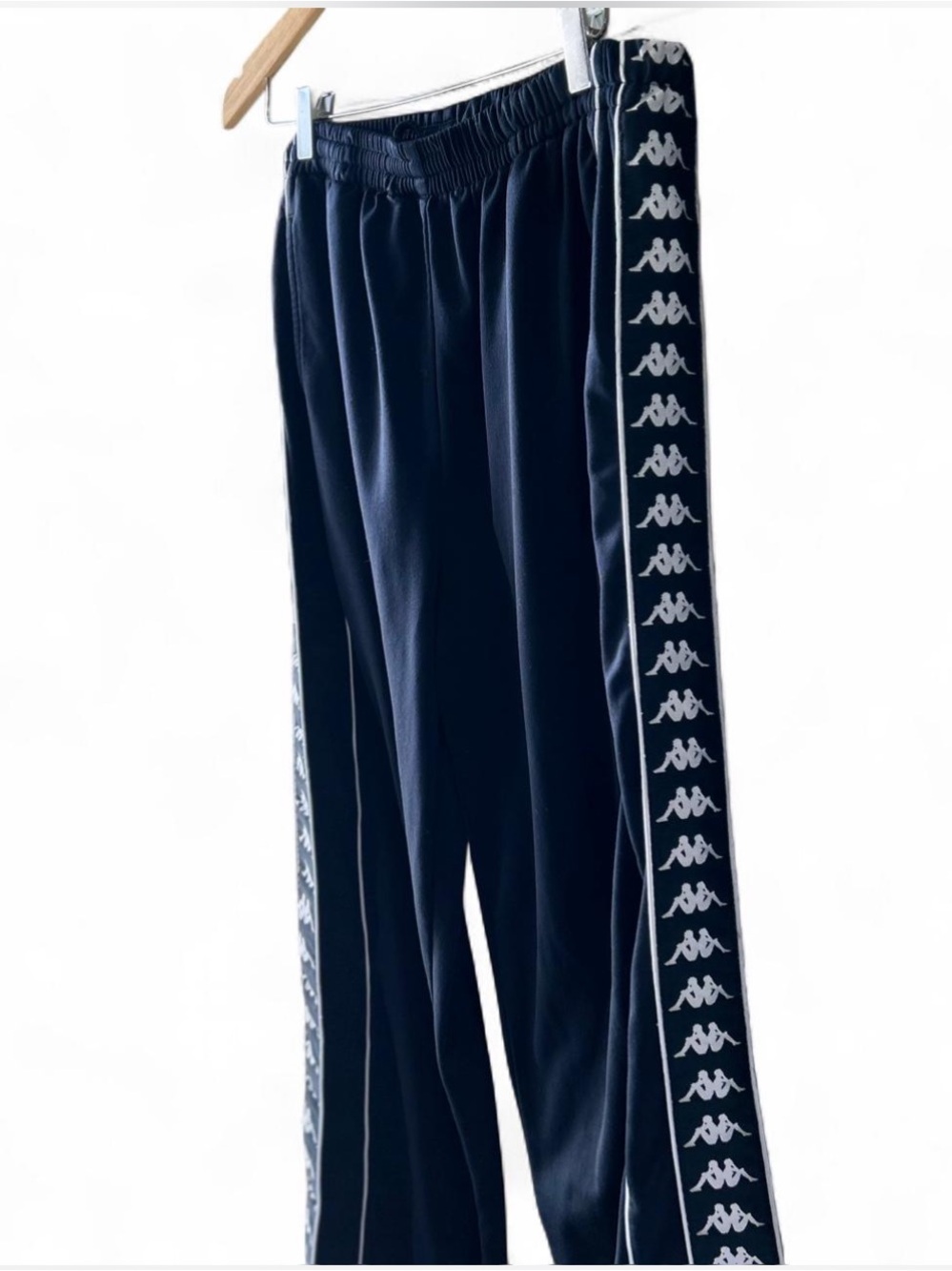 Vintage Kappa Black Track Snap Tear Away Pants Banda Logo Tape Elastic Waist XL - Picture 2 of 8